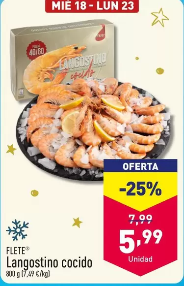 Oferta de Flete - Langostino Cocido por 5,99€ en ALDI