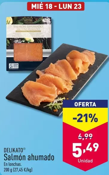 Oferta de Delikato - Salmón Ahumado por 5,49€ en ALDI