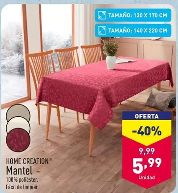 Oferta de Home Creation - Mantel por 5,99€ en ALDI