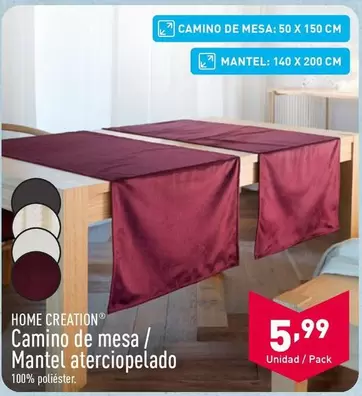 Oferta de Home Creation - Camino De Mesa/Mantel Aterciopelado por 5,99€ en ALDI