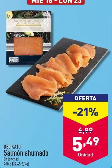 Oferta de Delikato - Salmón Ahumado por 5,49€ en ALDI