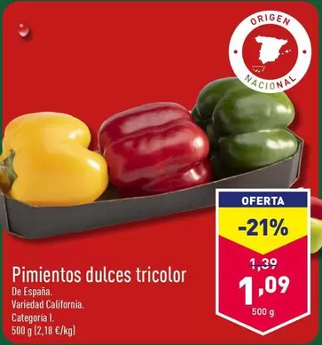 Oferta de Pimientos Dulces Tricolor por 1,09€ en ALDI