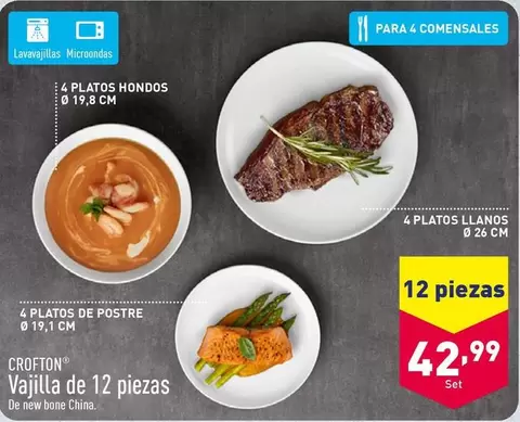 Oferta de Crofton - Vajilla De 12 Piezas por 42,99€ en ALDI