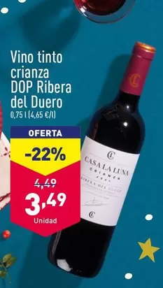 Oferta de Vino Tinto Crianza DOP Ribera Del Duero  por 3,49€ en ALDI