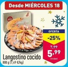 Oferta de Langostino Cocido por 5,99€ en ALDI