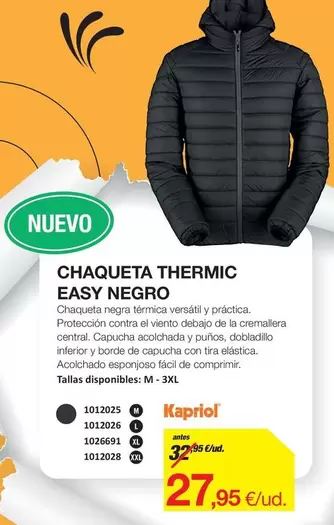 Oferta de Easy - Chaqueta Thermic Easy Negro por 27,95€ en Distriplac