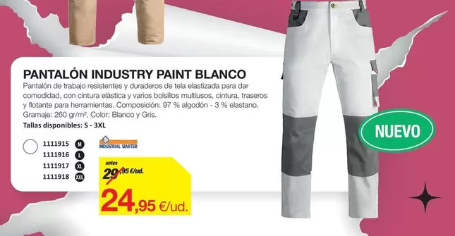 Oferta de Blanco - Pantalón Industry Paint por 24,95€ en Distriplac