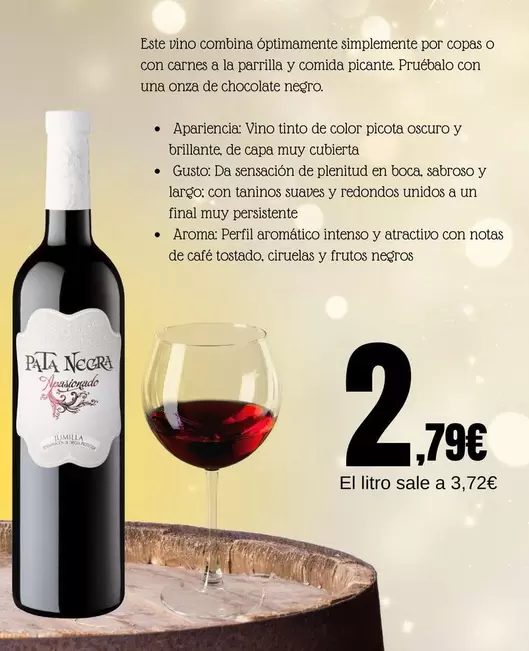 Oferta de Pata Negra - Vino Tinto De Colori O Oscuro Y Cabra De Carna por 2,79€ en Sangüi