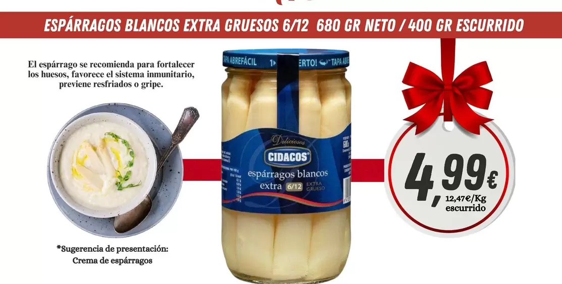 Oferta de Cidacos - Espárragos Blancos Extra Gruesos por 4,99€ en Sangüi