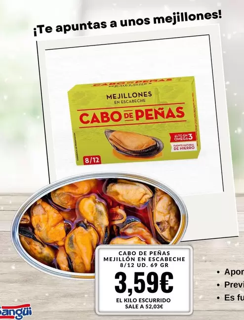 Oferta de Cabo De Peñas - Mejillones En Escabeche por 3,59€ en Sangüi