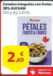 Oferta de Auchan - Cereales Integrales Con Frutas 28% por 2,6€ en Alcampo