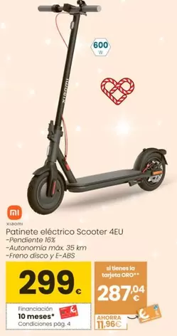 Oferta de Xiaomi - Patinete Eléctrico Scooter 4EU por 299€ en Eroski