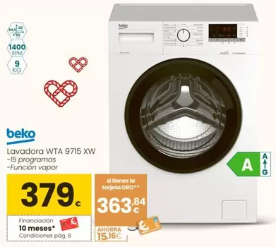 Oferta de Beko - Lavadora WTA 9715 XW por 379€ en Eroski