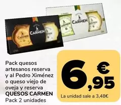 Oferta de Quesos Carmen - Pack Quesos Artesanos Reserva Y Al Pedro Ximenez O Queso Viejo De Oveja Y Reserva por 3,48€ en Supeco