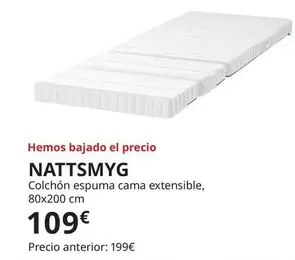 Oferta de Nattsmyg - Colchon Espuma Cama Extensible  por 109€ en IKEA