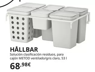 Oferta de Hallbar - Solución Clasificadon Residuos, Para Cajon Metod Ventilado/Gris Claro por 68,98€ en IKEA