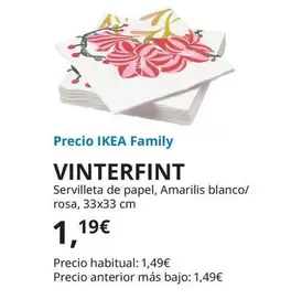 Oferta de Vinterfint - Servilleta De Papel, Amarilis Blanco/Rosa por 1,19€ en IKEA