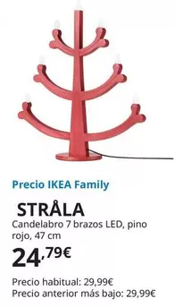 Oferta de Strala - Candelabro 7 Brazos Led, Pino Rojo por 24,79€ en IKEA