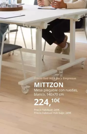 Oferta de Mittzon - Mesa Plegable Con Ruedas, Blanco por 224,1€ en IKEA