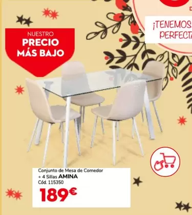 Oferta de Conjunto De Mesa De Comedor + 4 Sillas Amina por 189€ en Conforama