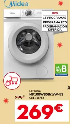 Oferta de Midea - Lavadora Mf100w80b/1/w-es por 269€ en Conforama