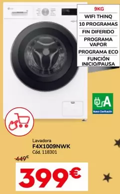 Oferta de LG - Lavadora F4x1009nwbk por 399€ en Conforama