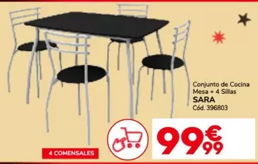 Oferta de Sara - Conjunto De Cocina Mesa + 4 Sillas por 99,99€ en Conforama