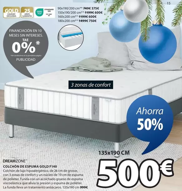 Oferta de Dreamzone - Colchon De Espuma Gold F410 por 500€ en JYSK