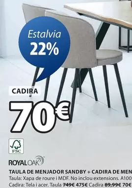 Oferta de Royal Oak - Taula De Menjador Sandby + Cadira De Men por 475€ en JYSK