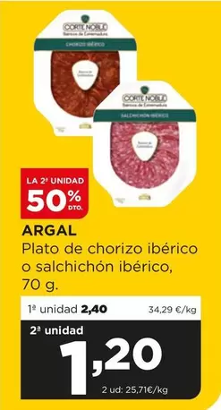 Oferta de Argal - Plato De Chorizo Iberico O Salchichon Iberico por 2,4€ en Alimerka