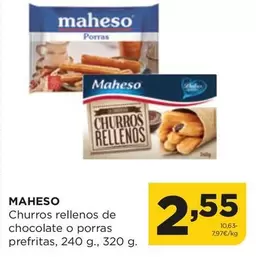 Oferta de Maheso - Churros Rellenos De Chocolate O Porras Prefritas por 2,55€ en Alimerka