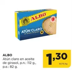 Oferta de Albo -  Atún Claro En Aceite De Girasol por 1,3€ en Alimerka