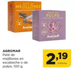 Oferta de Agromar - Pate De Mejillones En Escabeche O De Pulpo por 2,19€ en Alimerka