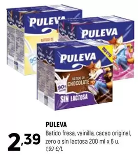 Oferta de Puleva - Batido Fresa, Vainilla, Cacao Original, Zero O Sin Lactosa por 2,39€ en Coviran