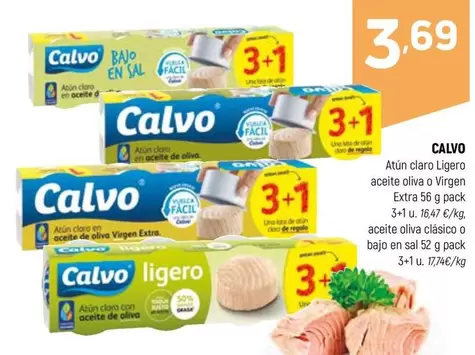 Oferta de Calvo - Atun Claro Ligero Aceite Oliva Virgen Extra por 3,69€ en Coviran