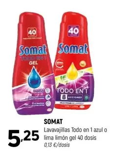 Oferta de Somat - Lavavajillas Todo En 1 Azul O Lima Limon Gel 40 Dosis por 5,25€ en Coviran