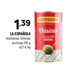 Oferta de La Española - Aceitunas Rellenas Anchoas por 1,39€ en Coviran