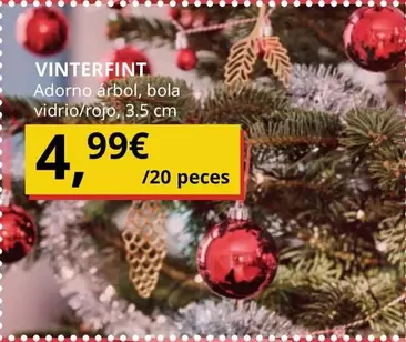 Oferta de Vinterfint - Adorno Arbol, Bola Vidrio/rojo por 4,99€ en IKEA