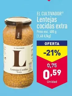 Oferta de El Cultivador - Lentejas Cocidas Extra por 0,59€ en ALDI