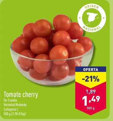 Oferta de Tomate Cherry por 1,49€ en ALDI