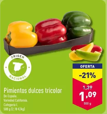 Oferta de Pimientos Dulces Tricolor por 1,09€ en ALDI