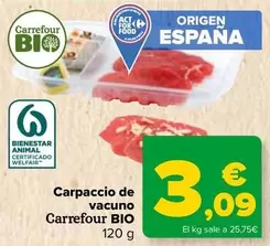 Oferta de Carrefour Bio - Carpaccio De Vacuno   por 3,09€ en Carrefour