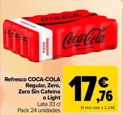 Oferta de Coca-Cola - Refresco Regular, Zero, Zero Sin Cafeina O Light por 17,76€ en Carrefour