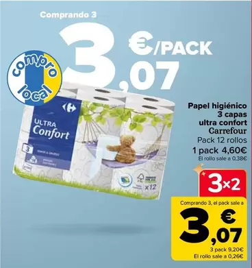 Oferta de Carrefour - Papel Higenico 3 Capas Ultra Confort  en Carrefour