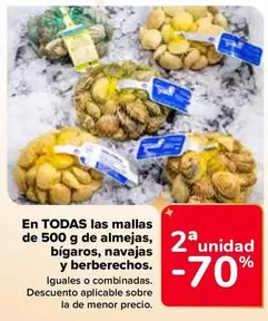 Oferta de En Todas Las Mallas De 500 G De Almejas, Bigaros, Navajas Y Berberechos en Carrefour