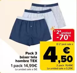 Oferta de Tex - Pack 3  Boxer Tela  Hombre  por 14,99€ en Carrefour