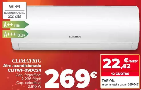 Oferta de Climatric - Aire Acondicionado CLITWF-09DC24 por 269€ en Carrefour