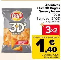 Oferta de Lay's - Aperitivos 3D Bugles Queso Y Bacon  por 2,1€ en Carrefour