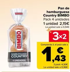 Oferta de Bimbo - Pan De Hamburguesa Country  en Carrefour