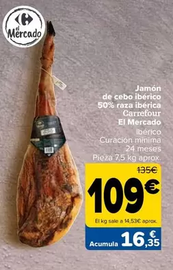 Oferta de Carrefour - Jamon De Cebo Iberico 50% Raza Iberica por 109€ en Carrefour